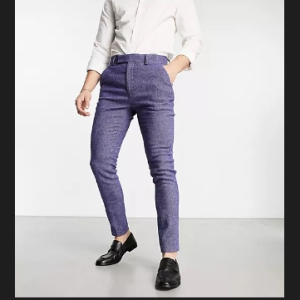 ASOS Super Skinny wool mix smart pants in navy micro check